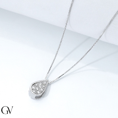 White gold 18k necklace with drop shaped pendant with diamonds