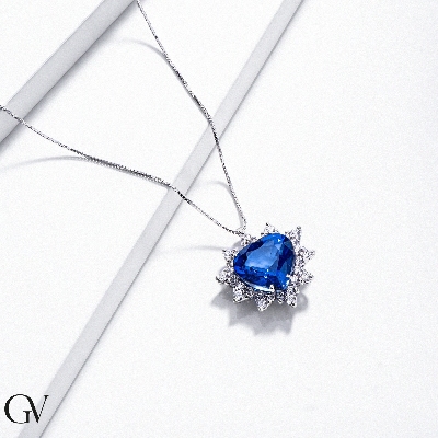 blue sapphire heart and diamond fancy pendant