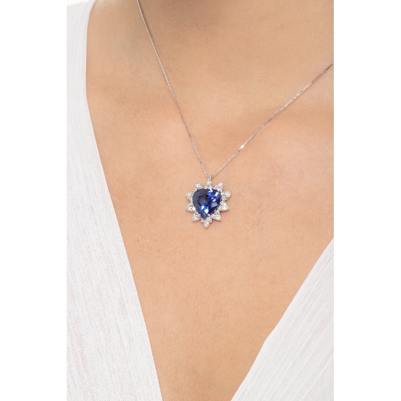 blue sapphire heart and diamond fancy pendant