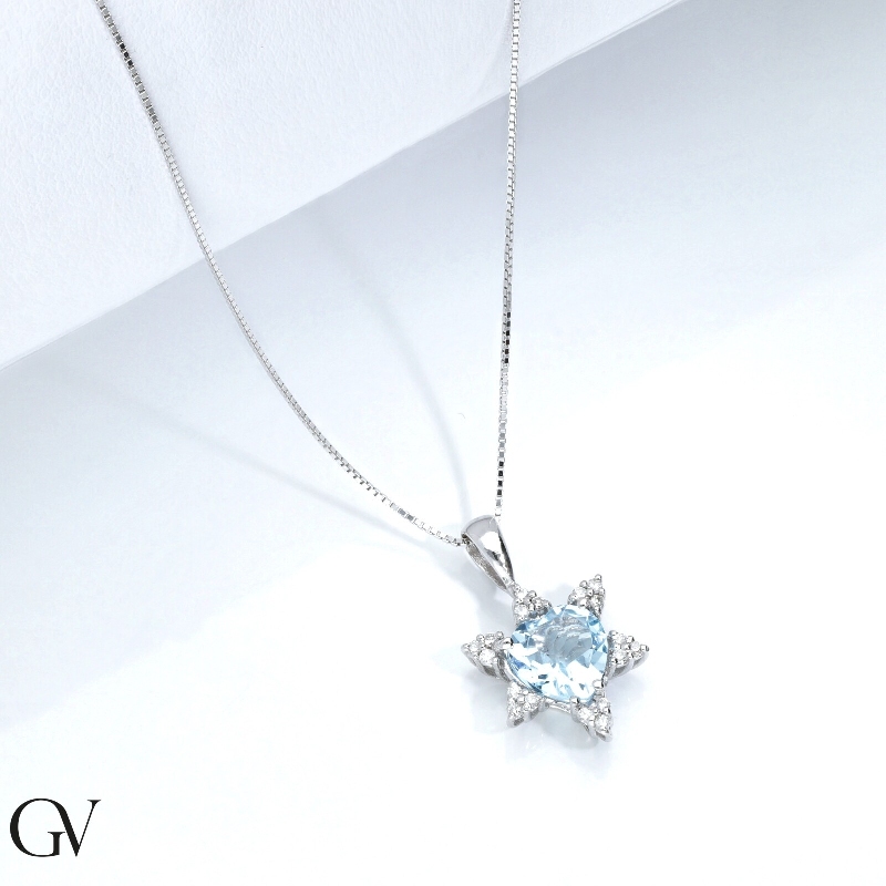 Heart shaped aquamarine and diamond pendant