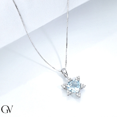 Heart shaped aquamarine and diamond pendant