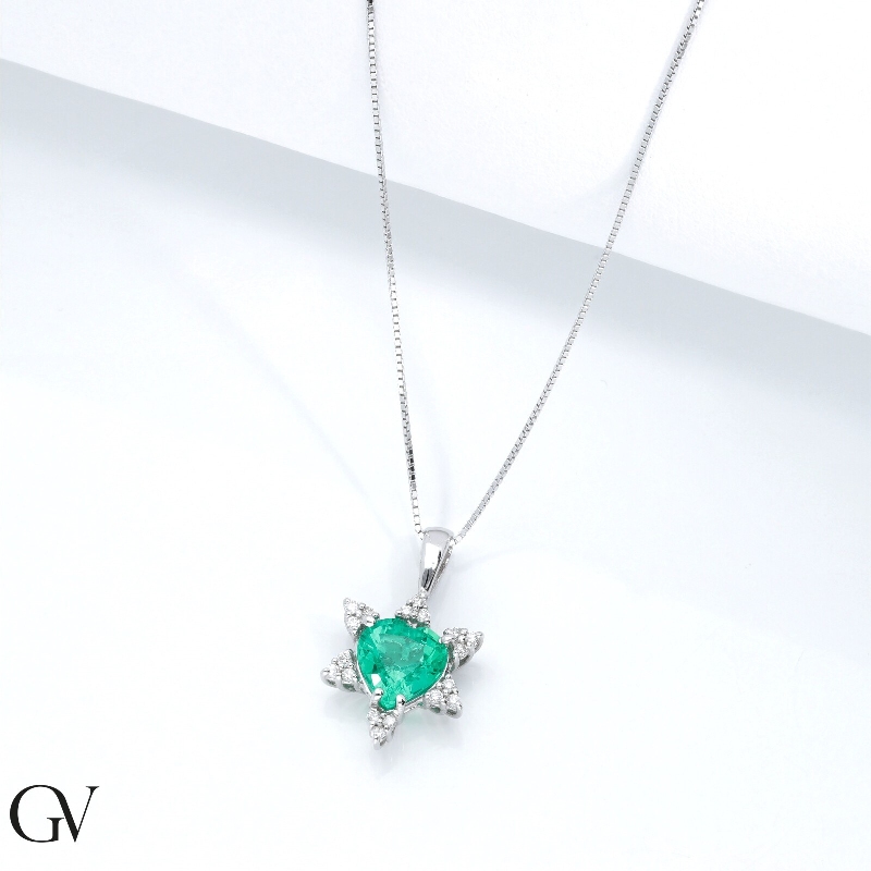 Heart shaped emerald and diamond pendant 