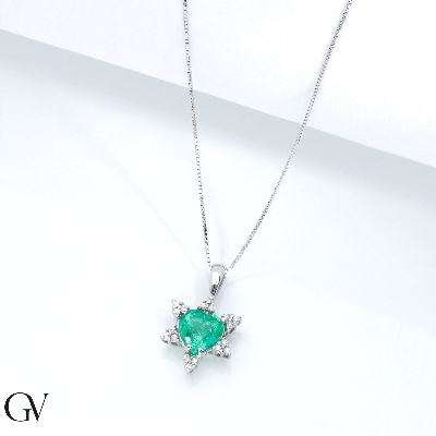 Heart shaped emerald and diamond pendant 