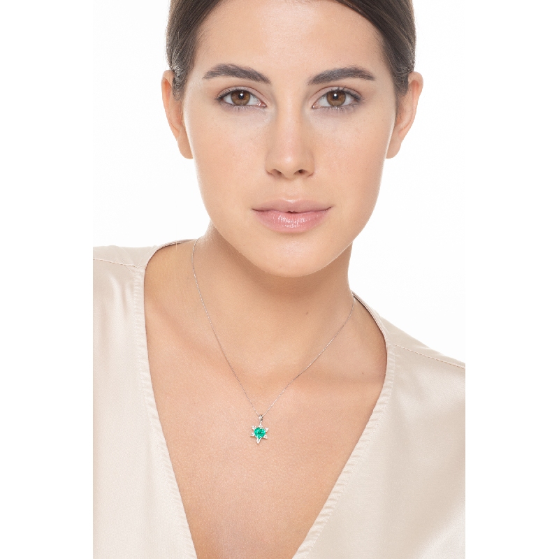 Heart shaped emerald and diamond pendant 