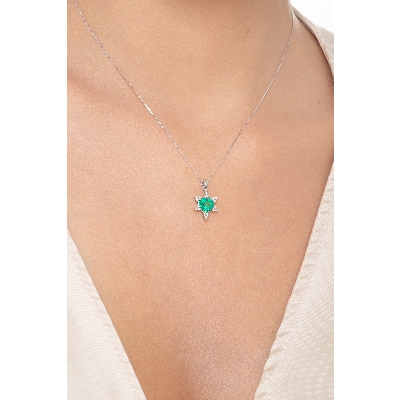 Heart shaped emerald and diamond pendant 