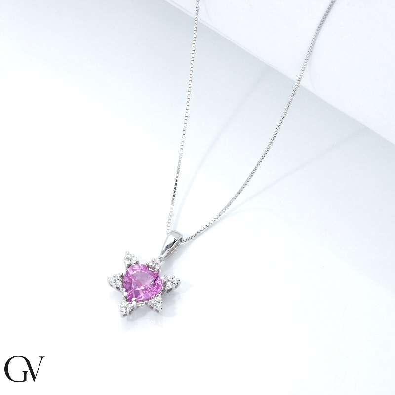 Pink sapphire fancy pendant and diamonds