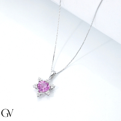 Pink sapphire fancy pendant and diamonds