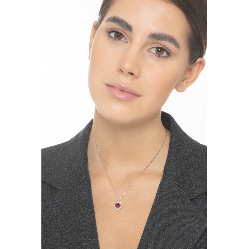 Halo necklace with ruby and diamonds