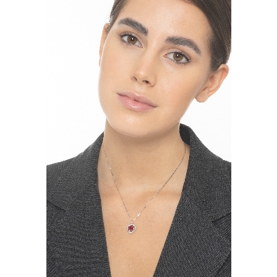 Halo necklace with ruby and diamonds