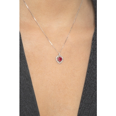 Halo necklace with ruby and diamonds