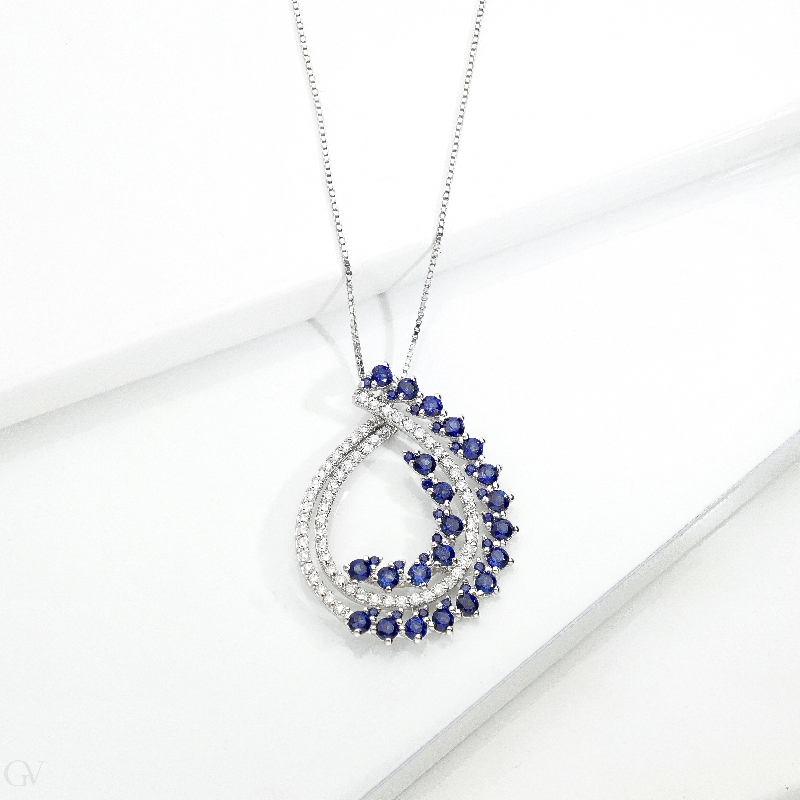 Necklace in white gold 18k with blue sapphires and diamonds