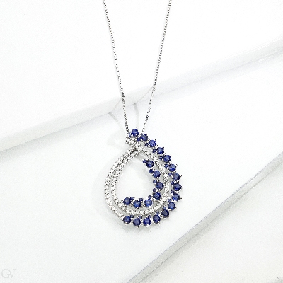Necklace in white gold 18k with blue sapphires and diamonds