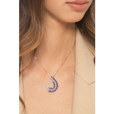 Necklace in white gold 18k with blue sapphires and diamonds
