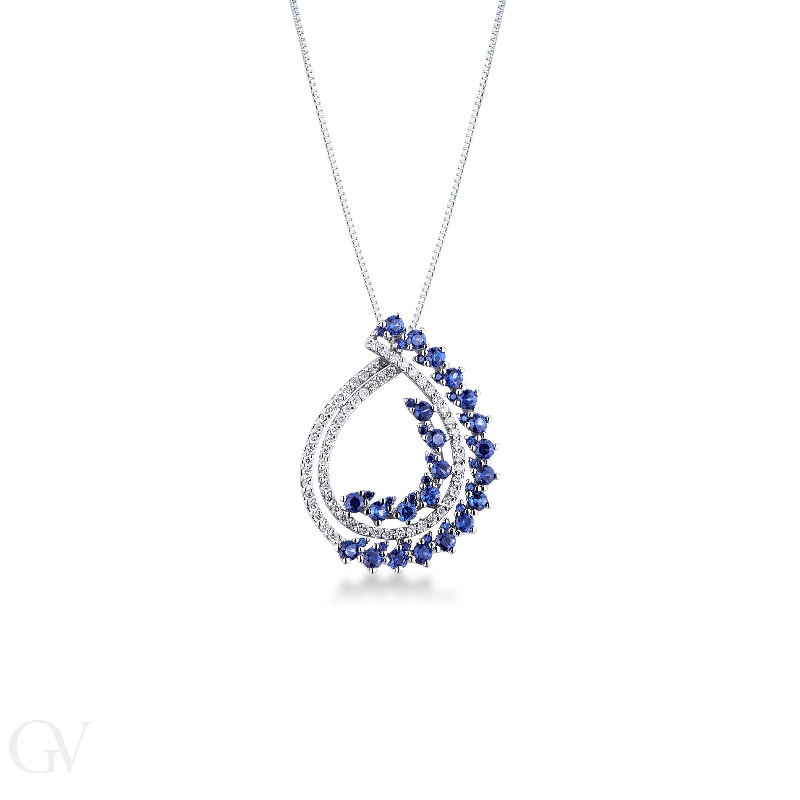 Necklace in white gold 18k with blue sapphires and diamonds