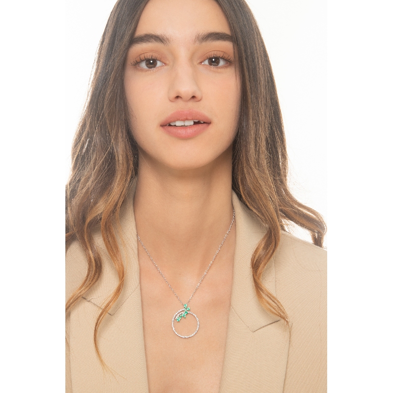 18k white gold necklace with diamonds and emeralds