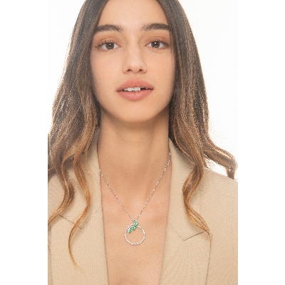 18k white gold necklace with diamonds and emeralds