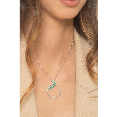 18k white gold necklace with diamonds and emeralds