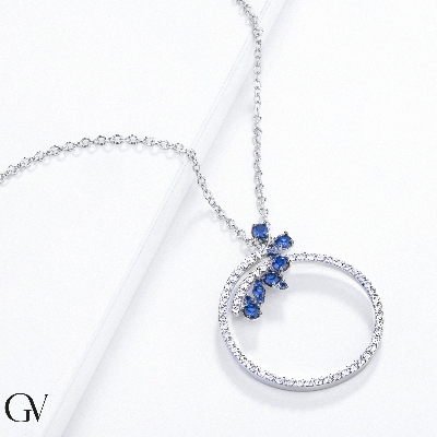 Necklace in white gold 18k with sapphires and diamonds 