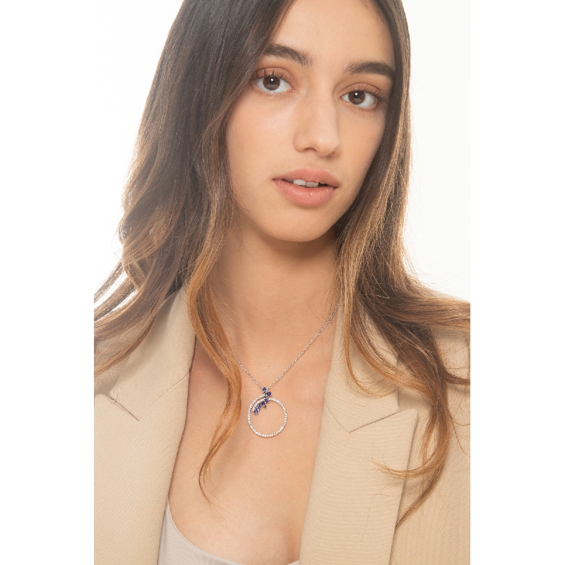 Necklace in white gold 18k with sapphires and diamonds 