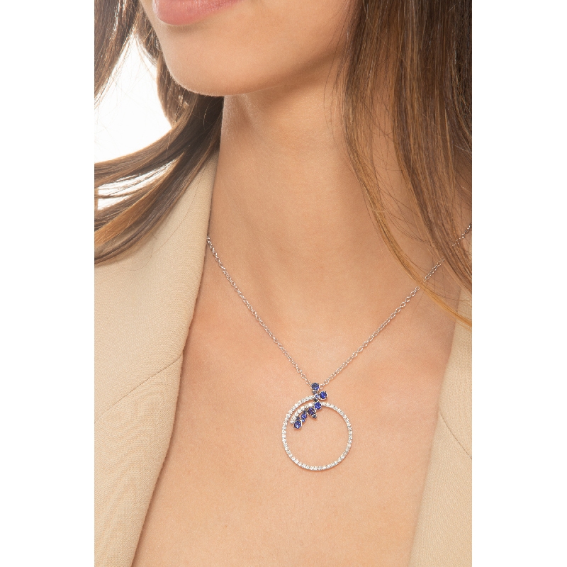 Necklace in white gold 18k with sapphires and diamonds 