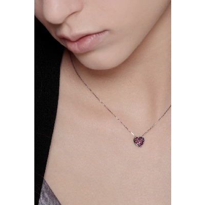 Burnished heart pendant with rubies