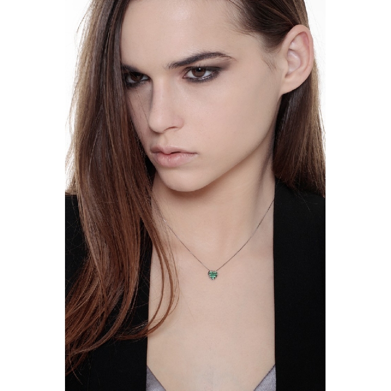 Burnished heart pendant with emeralds