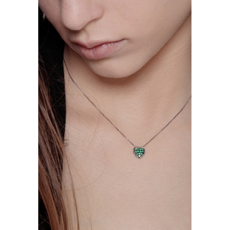 Burnished heart pendant with emeralds
