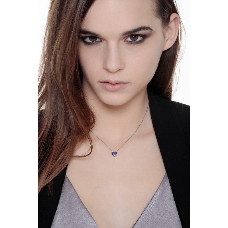 Burnished heart pendant with blue sapphires