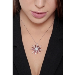 18k white gold necklace with sun pendant with rubies and round cut diamonds 2