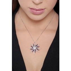18k white gold necklace with sun pendant with sapphires and round cut diamonds 2