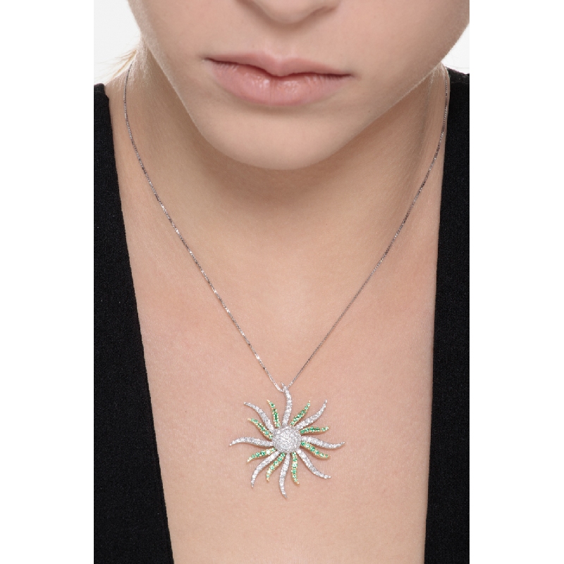 18k white and yellow Fancy pendant with emeralds and diamonds