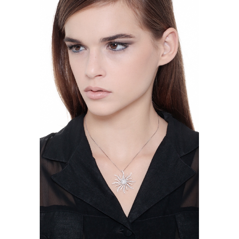 Collana con sole in oro bianco e rosa 18k in diamanti