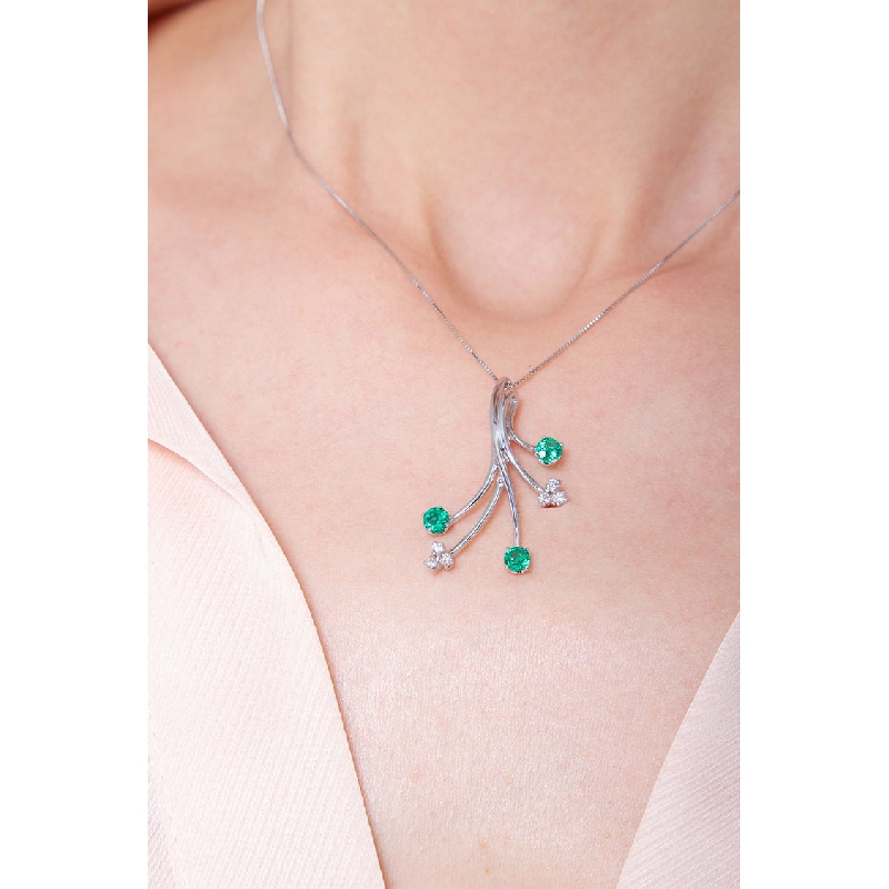 Pendant with 5 branches, emeralds and diamonds