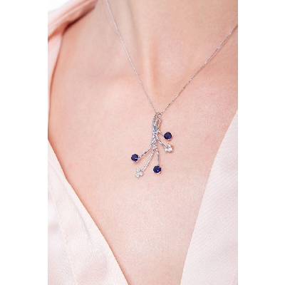 Pendant with 5 branches, sapphires and diamonds