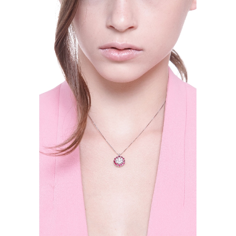 Fancy circle pendant with rubies and diamonds