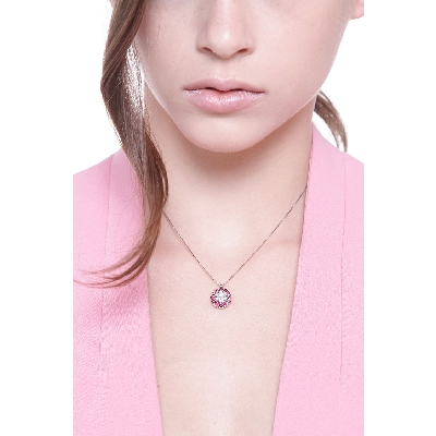 Fancy circle pendant with rubies and diamonds