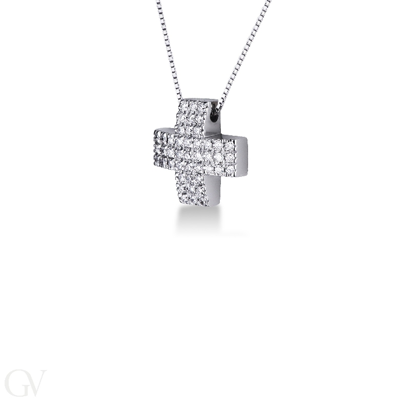 Cross pendant with diamond pavè in 18k white gold