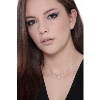 Collana  in oro bianco 18k con croce in pavé di diamanti, cm 1