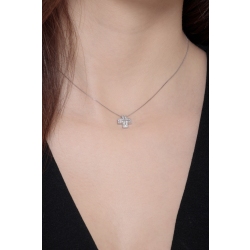 Collana  in oro bianco 18k con croce in pavé di diamanti, cm 1 2