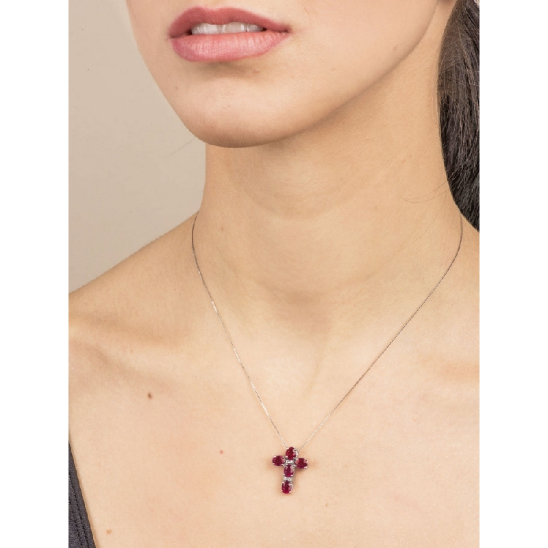 Cross pendant with rubies and diamonds