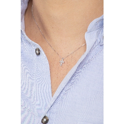 CROCE IN BRILLANTI CON BIGLERINA FISSA, MM12X7. UOMO. CATENA 50CM