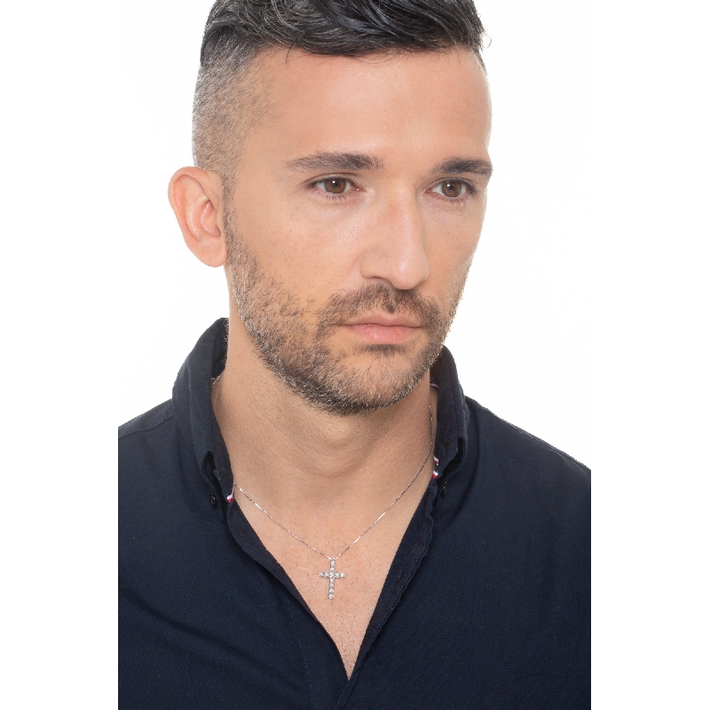 Collana in oro bianco 18k con croce diamanti, 50 cm