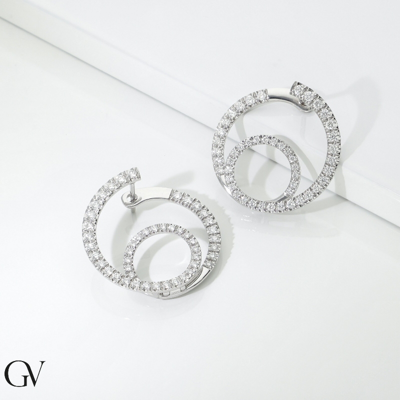 Double Hoop Earrings White Gold With Diamonds 