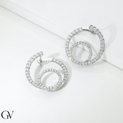 Double Hoop Earrings White Gold With Diamonds 