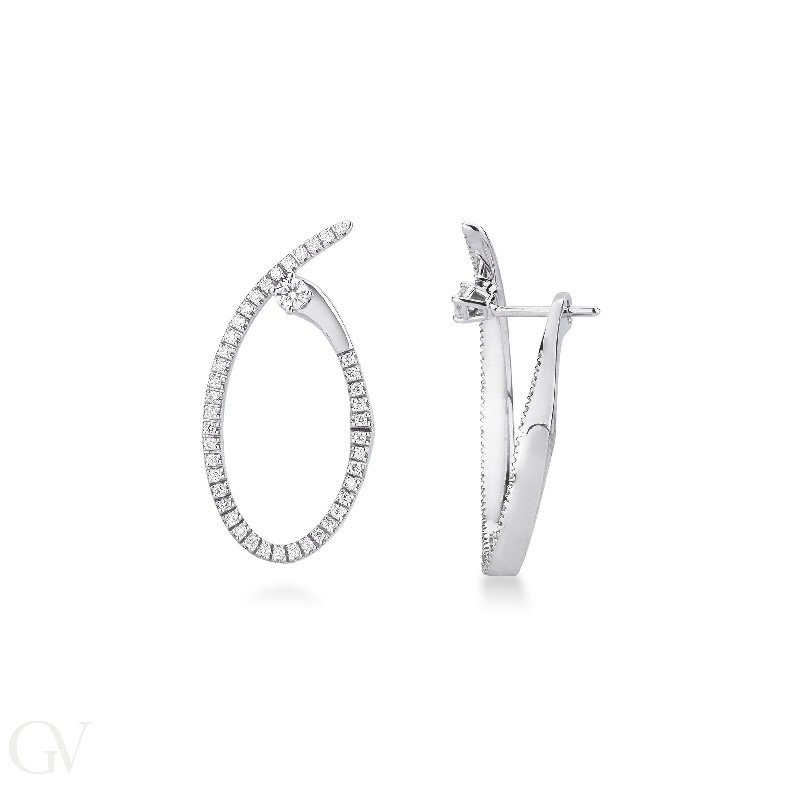 White Gold Oval Hoop Earrings With Diamonds