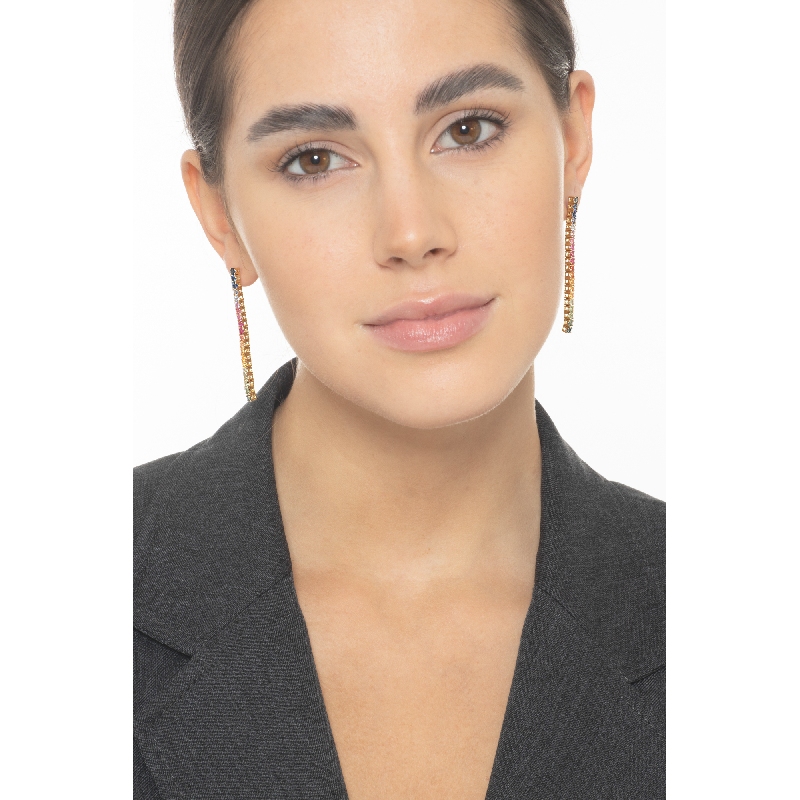 Orecchini Tennis con Zaffiri Rainbow in Oro 18k