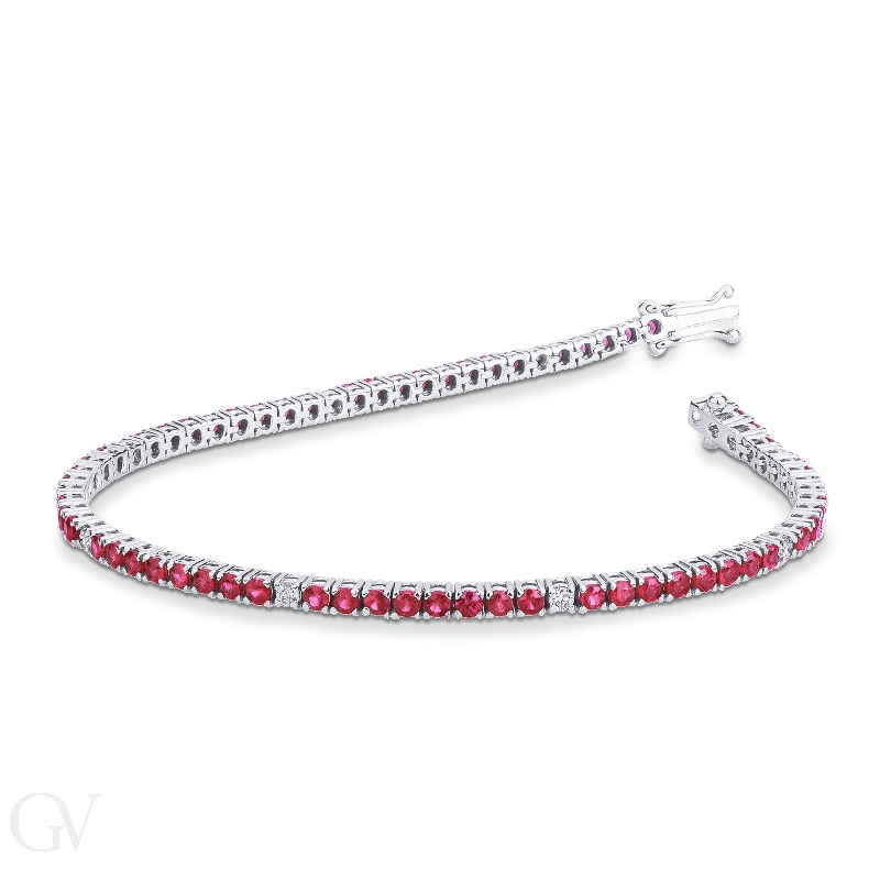 Wire style tennis bracelet with rubies and diamonds