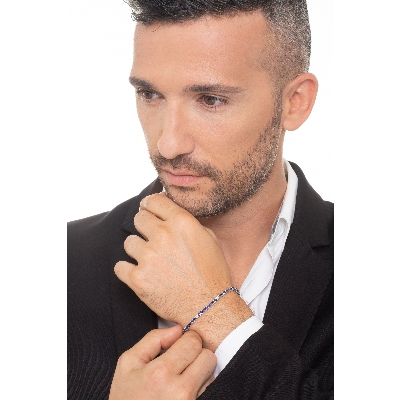 Wire style tennis bracelet with sapphires and diamonds