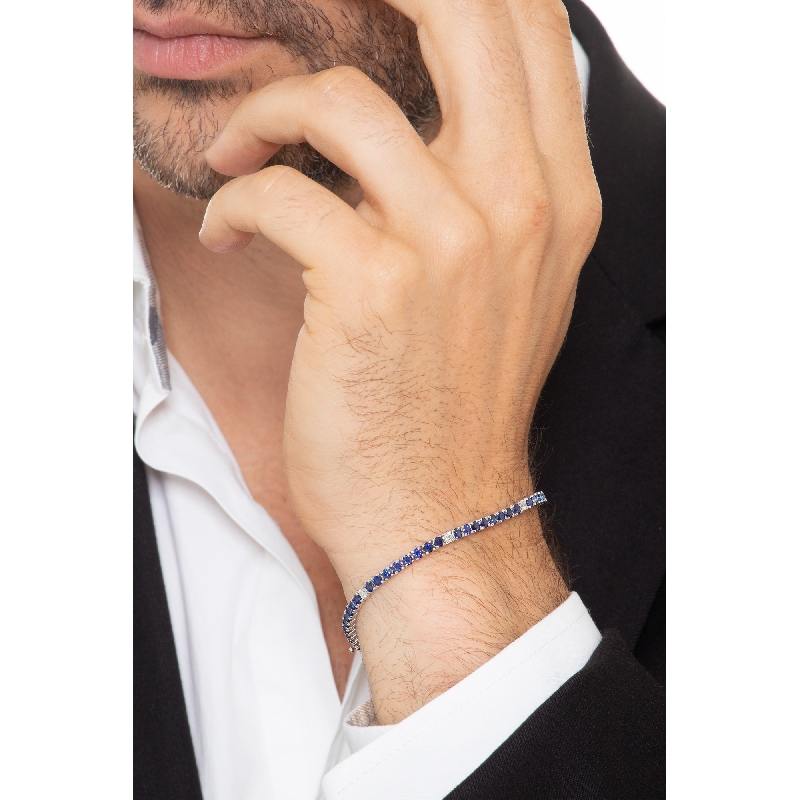 Wire style tennis bracelet with sapphires and diamonds