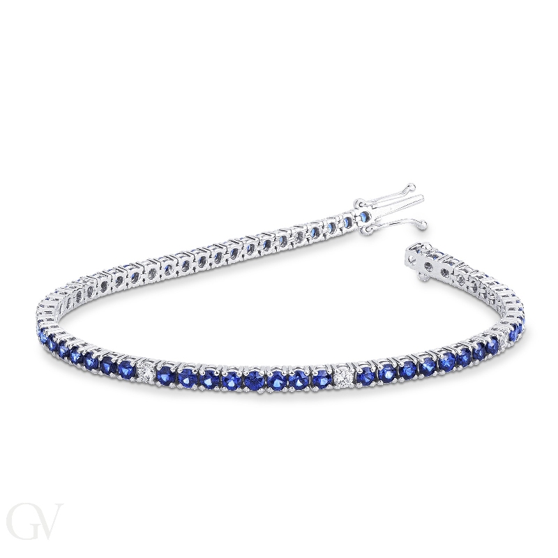 Wire style tennis bracelet with sapphires and diamonds